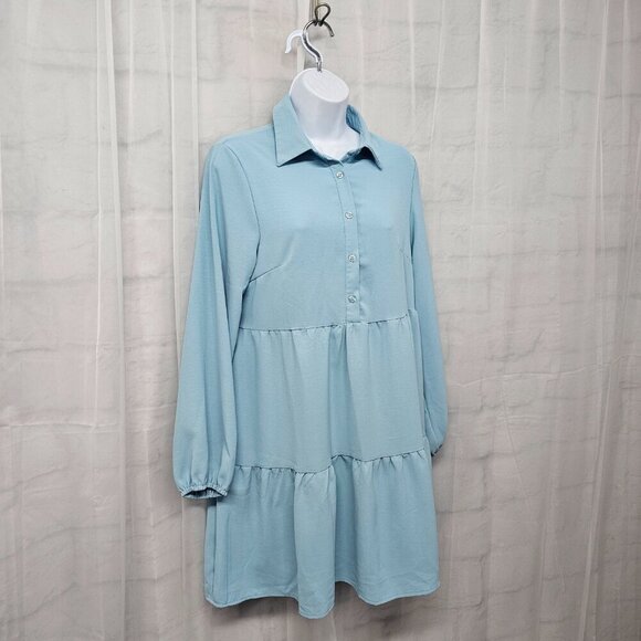 NWT Roylamp Blue Boho Shirt Dress Tiered Minimalist S - Picture 5 of 13